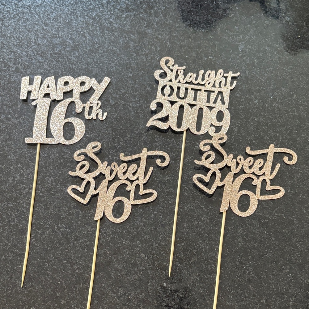 Sweet 16 Glitter Cake Toppers